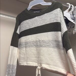 Green and White Crew Neck Sweater